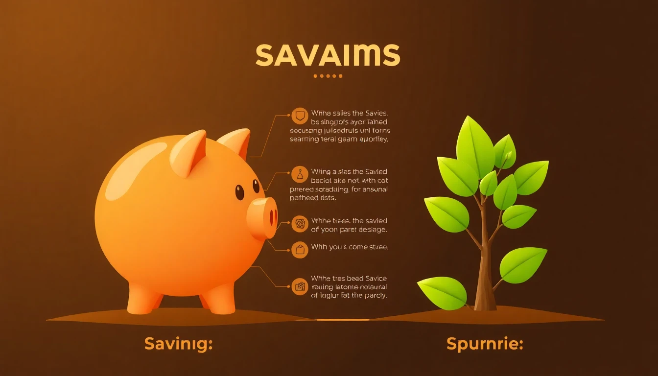 Warm infographic comparing savings growth, piggy bank vs growing tree, amber and green colors, organic illustration style, financial education for parents